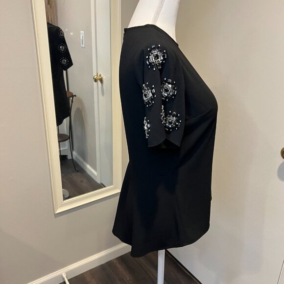 Michael Kors Black Embellished Sleeve Peplum Back Top, Size XS - Picture 8 of 15